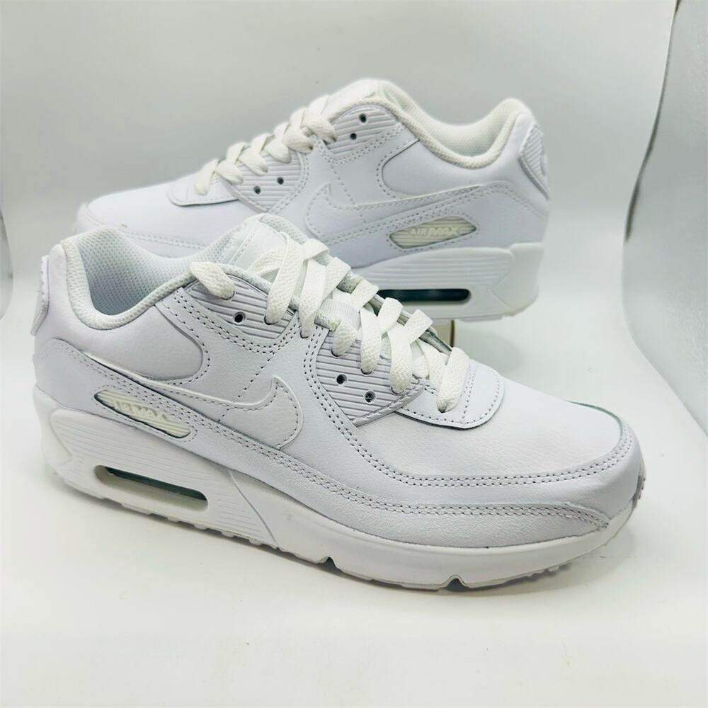 Nike Air Max 90 LTR Triple White Sneakers CD6864-100 Womens 6 Youth 4.5Y NWOB